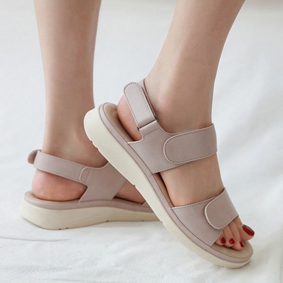 Women Soft Sole Hook Loop Solid Color Comfy Summer Beach Flat Sandals Women Soft Sole Hook Loop Solid Color Comfy Summer Beach Flat Sandals