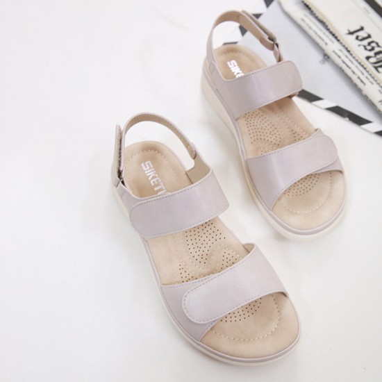 Women Soft Sole Hook Loop Solid Color Comfy Summer Beach Flat Sandals Women Soft Sole Hook Loop Solid Color Comfy Summer Beach Flat Sandals