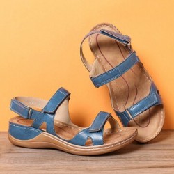 Women Adjustable Hook Loop Soft Sole Large Size Open Toe Casual Daily Summer Beach Wedge Sandals