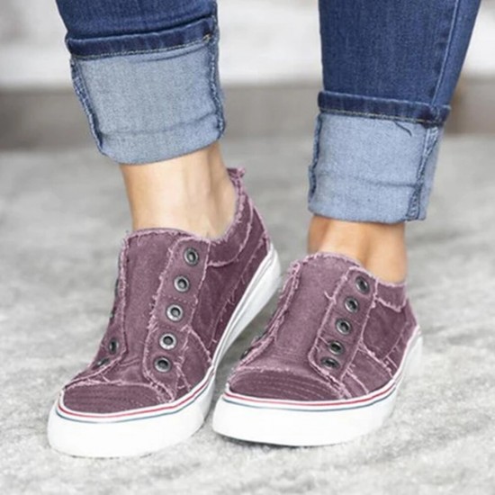 Women Buttonhole Decor Comfy Wearable Sports Casual Canvas Flats Women Buttonhole Decor Comfy Wearable Sports Casual Canvas Flats