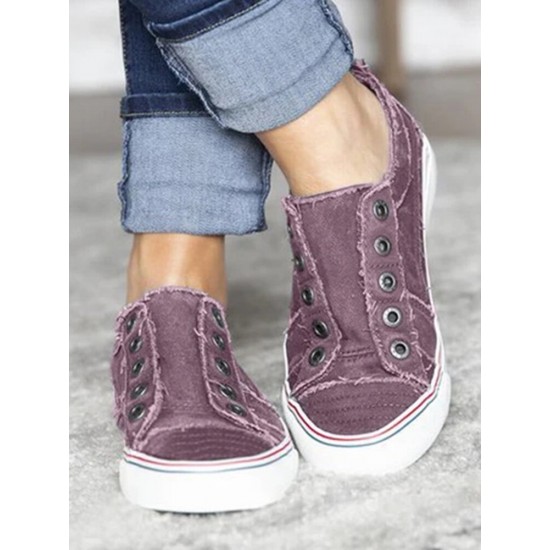 Women Buttonhole Decor Comfy Wearable Sports Casual Canvas Flats Women Buttonhole Decor Comfy Wearable Sports Casual Canvas Flats