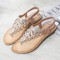 Women Exquisite Leaf Rhinestone Beach Clip Toe Soft Flat Sandals