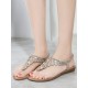 Women Exquisite Leaf Rhinestone Beach Clip Toe Soft Flat Sandals Women Exquisite Leaf Rhinestone Beach Clip Toe Soft Flat Sandals