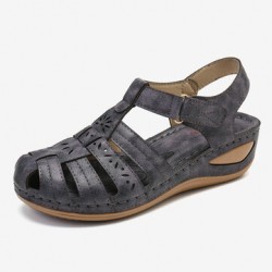 LOSTISY Women Cutout Hook Loop Breathable Comfy Casual Wedge Sandals