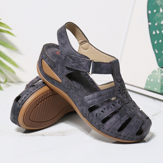 LOSTISY Women Cutout Hook Loop Breathable Comfy Casual Wedge Sandals LOSTISY Women Cutout Hook Loop Breathable Comfy Casual Wedge Sandals