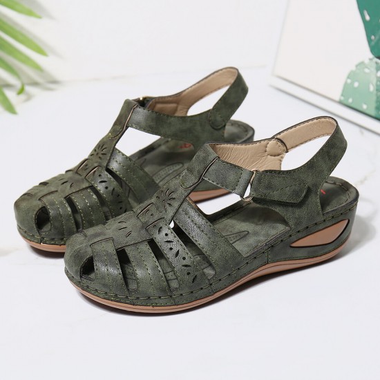 LOSTISY Women Cutout Hook Loop Breathable Comfy Casual Wedge Sandals LOSTISY Women Cutout Hook Loop Breathable Comfy Casual Wedge Sandals