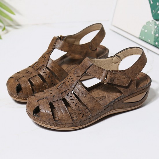 LOSTISY Women Cutout Hook Loop Breathable Comfy Casual Wedge Sandals LOSTISY Women Cutout Hook Loop Breathable Comfy Casual Wedge Sandals
