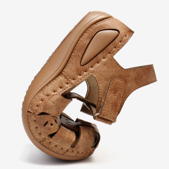 LOSTISY Women Cutout Hook Loop Breathable Comfy Casual Wedge Sandals LOSTISY Women Cutout Hook Loop Breathable Comfy Casual Wedge Sandals