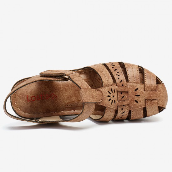 LOSTISY Women Cutout Hook Loop Breathable Comfy Casual Wedge Sandals LOSTISY Women Cutout Hook Loop Breathable Comfy Casual Wedge Sandals