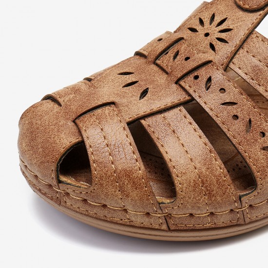 LOSTISY Women Cutout Hook Loop Breathable Comfy Casual Wedge Sandals LOSTISY Women Cutout Hook Loop Breathable Comfy Casual Wedge Sandals
