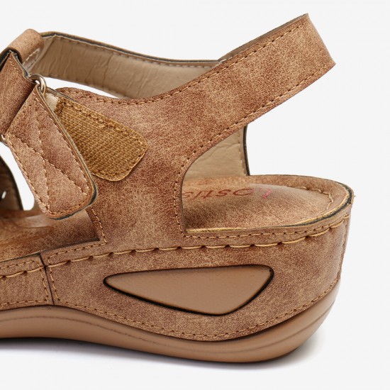 LOSTISY Women Cutout Hook Loop Breathable Comfy Casual Wedge Sandals LOSTISY Women Cutout Hook Loop Breathable Comfy Casual Wedge Sandals