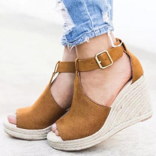 Women Espadrilles Peep Toe Buckle Comfy Casual Wedges Sandals Women Espadrilles Peep Toe Buckle Comfy Casual Wedges Sandals