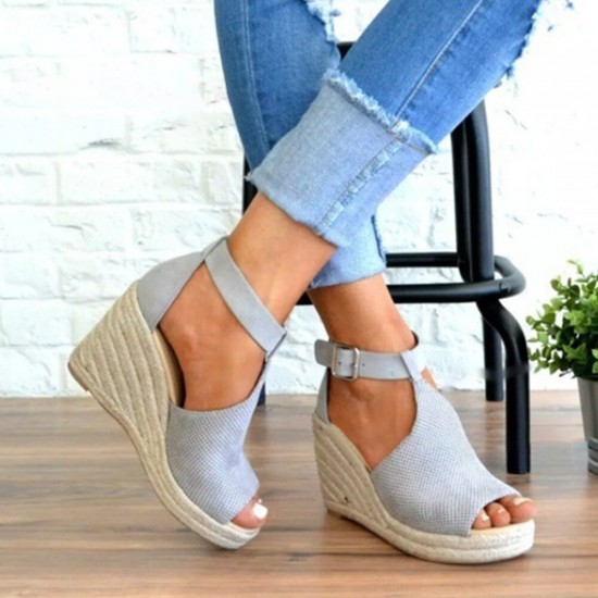 Women Espadrilles Peep Toe Buckle Comfy Casual Wedges Sandals Women Espadrilles Peep Toe Buckle Comfy Casual Wedges Sandals