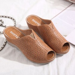 Women Breathable Hollow-out Peep Toe Wedges Sandals