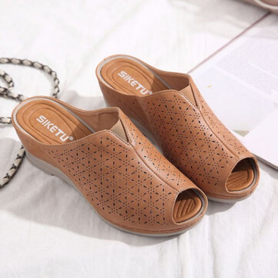 Women Breathable Hollow-out Peep Toe Wedges Sandals Women Breathable Hollow-out Peep Toe Wedges Sandals