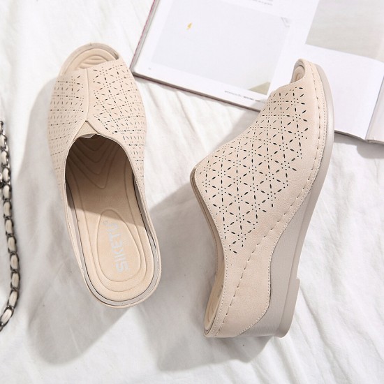 Women Breathable Hollow-out Peep Toe Wedges Sandals Women Breathable Hollow-out Peep Toe Wedges Sandals