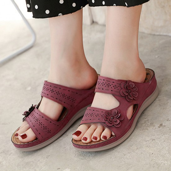 Women Flower Decoration Open Toe Message Soft Sole Comfy Casual Wedge Sandals Women Flower Decoration Open Toe Message Soft Sole Comfy Casual Wedge Sandals