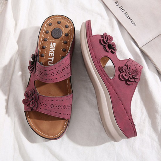 Women Flower Decoration Open Toe Message Soft Sole Comfy Casual Wedge Sandals Women Flower Decoration Open Toe Message Soft Sole Comfy Casual Wedge Sandals