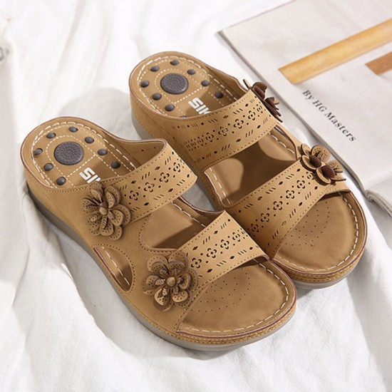 Women Flower Decoration Open Toe Message Soft Sole Comfy Casual Wedge Sandals Women Flower Decoration Open Toe Message Soft Sole Comfy Casual Wedge Sandals