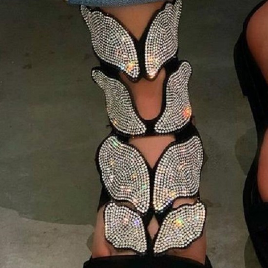 Women Rhinestone Butterfly Open Toe Fashion Party Flat Sandals Women Rhinestone Butterfly Open Toe Fashion Party Flat Sandals