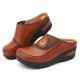 SOCOFY Leather Flower Elastic Splicing Slip-on Mules Clogs Non-slip Wedges Sandals SOCOFY Leather Flower Elastic Splicing Slip-on Mules Clogs Non-slip Wedges Sandals
