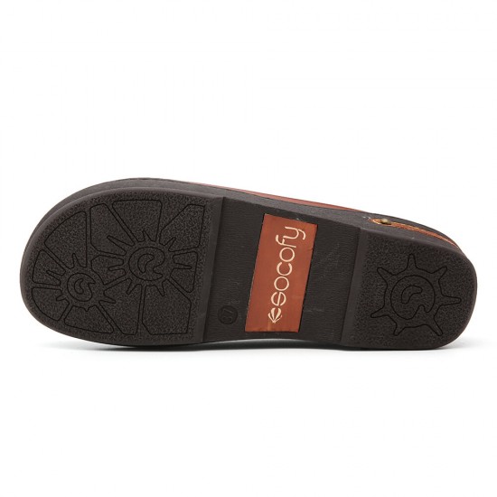 SOCOFY Leather Flower Elastic Splicing Slip-on Mules Clogs Non-slip Wedges Sandals SOCOFY Leather Flower Elastic Splicing Slip-on Mules Clogs Non-slip Wedges Sandals