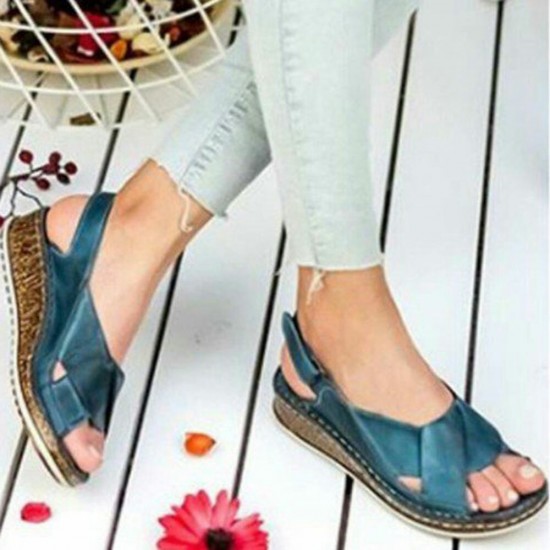 Women Hook Loop Open Toe Slingback Casual Summer Wedge Sandals Women Hook Loop Open Toe Slingback Casual Summer Wedge Sandals