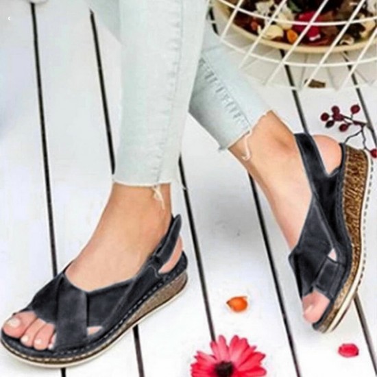 Women Hook Loop Open Toe Slingback Casual Summer Wedge Sandals Women Hook Loop Open Toe Slingback Casual Summer Wedge Sandals