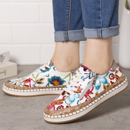 Women Folkways Printing Comfy Non Slip Casual Chunky Flats Shoes Women Folkways Printing Comfy Non Slip Casual Chunky Flats Shoes