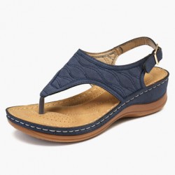 LOSTISY Women Embroidery Clip Toe Elastic Band Comfy Casual Summer Wedge Sandals