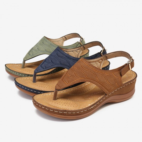 LOSTISY Women Embroidery Clip Toe Elastic Band Comfy Casual Summer Wedge Sandals LOSTISY Women Embroidery Clip Toe Elastic Band Comfy Casual Summer Wedge Sandals