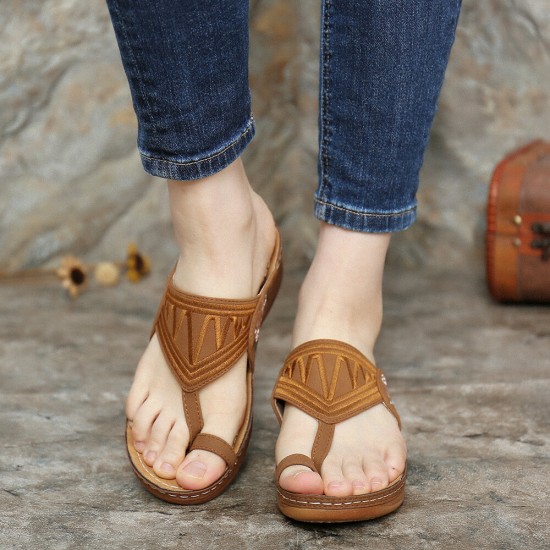 LOSTISY Women Flower Embroidery Toe Ring Comfy Casual Daily Summer Wedge Sandals LOSTISY Women Flower Embroidery Toe Ring Comfy Casual Daily Summer Wedge Sandals