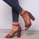 Women Plaid Cross Strap Lattice Decor Buckle High Heel Sandals Women Plaid Cross Strap Lattice Decor Buckle High Heel Sandals