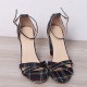 Women Plaid Cross Strap Lattice Decor Buckle High Heel Sandals Women Plaid Cross Strap Lattice Decor Buckle High Heel Sandals