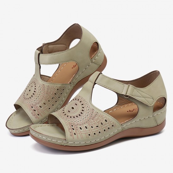 LOSTISY Women Open Toe Cutout Breathable Adjustable Strap Lightweight Casual Daily Wedge Sandals LOSTISY Women Open Toe Cutout Breathable Adjustable Strap Lightweight Casual Daily Wedge Sandals