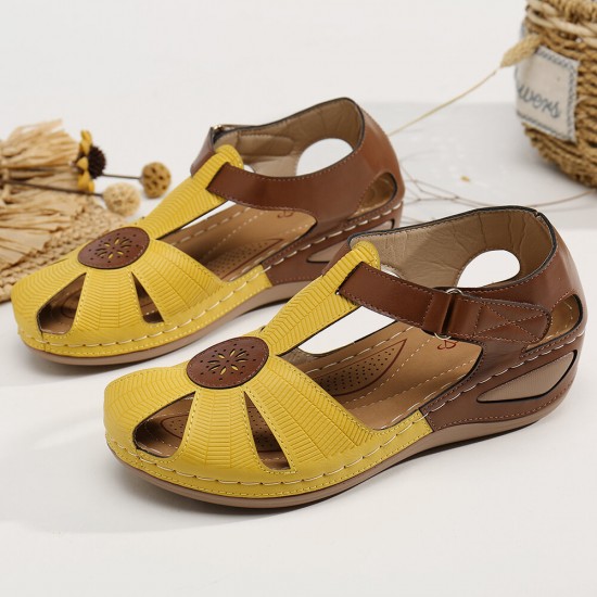 LOSTISY Women Cutout Breathable Color Stitching Casual Summer Wedge Sandals LOSTISY Women Cutout Breathable Color Stitching Casual Summer Wedge Sandals