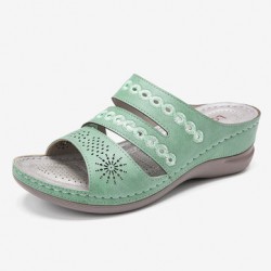 LOSTISY Women Embroidery Cutout Open Toe Slip On Casual Wedge Sandals