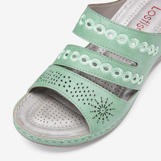 LOSTISY Women Embroidery Cutout Open Toe Slip On Casual Wedge Sandals LOSTISY Women Embroidery Cutout Open Toe Slip On Casual Wedge Sandals