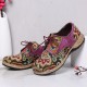 SOCOFY Folkways Pattern Round Toe Leather Splicing Comfy Lace Up Flat Shoes SOCOFY Folkways Pattern Round Toe Leather Splicing Comfy Lace Up Flat Shoes