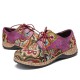 SOCOFY Folkways Pattern Round Toe Leather Splicing Comfy Lace Up Flat Shoes SOCOFY Folkways Pattern Round Toe Leather Splicing Comfy Lace Up Flat Shoes
