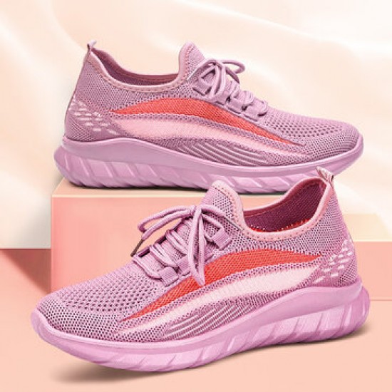 Women Running Knitted Stripe Detail Breathable Slip Resistant Casual Sneakers Women Running Knitted Stripe Detail Breathable Slip Resistant Casual Sneakers