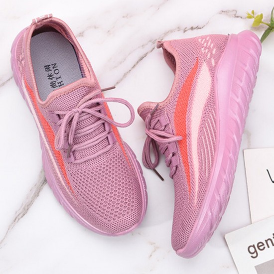 Women Running Knitted Stripe Detail Breathable Slip Resistant Casual Sneakers Women Running Knitted Stripe Detail Breathable Slip Resistant Casual Sneakers