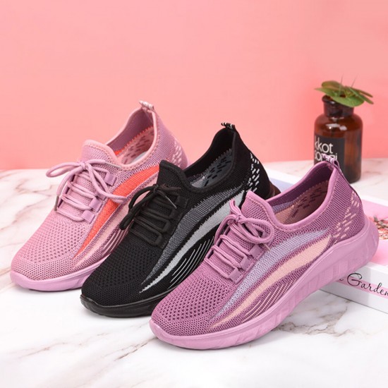 Women Running Knitted Stripe Detail Breathable Slip Resistant Casual Sneakers Women Running Knitted Stripe Detail Breathable Slip Resistant Casual Sneakers