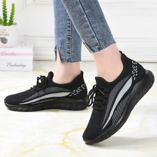 Women Running Knitted Stripe Detail Breathable Slip Resistant Casual Sneakers Women Running Knitted Stripe Detail Breathable Slip Resistant Casual Sneakers