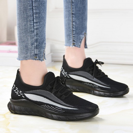 Women Running Knitted Stripe Detail Breathable Slip Resistant Casual Sneakers Women Running Knitted Stripe Detail Breathable Slip Resistant Casual Sneakers
