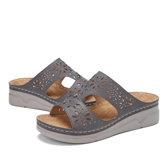 LOSTISY Women Rhinestone Hollow T-strap Comfy Casual Sandals LOSTISY Women Rhinestone Hollow T-strap Comfy Casual Sandals