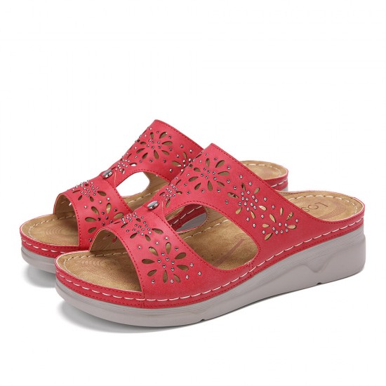 LOSTISY Women Rhinestone Hollow T-strap Comfy Casual Sandals LOSTISY Women Rhinestone Hollow T-strap Comfy Casual Sandals