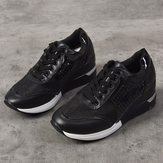 Large Size Women Round Toe Hollow Breathable Lace Up Wedges Sneakers Large Size Women Round Toe Hollow Breathable Lace Up Wedges Sneakers