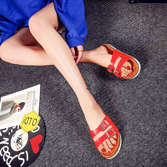 Large Size Women Beach Casual Dual Buckle Strap Soft Flat Cork Sandals Large Size Women Beach Casual Dual Buckle Strap Soft Flat Cork Sandals
