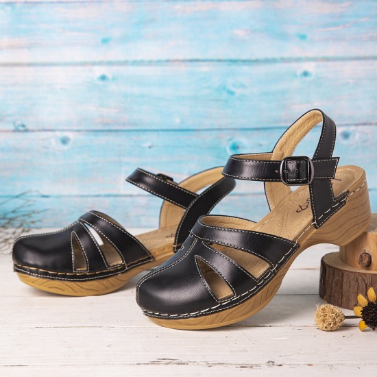 LOSTISY Women Hollow Closed Toe Solid Color Stitching Clogs Sandals LOSTISY Women Hollow Closed Toe Solid Color Stitching Clogs Sandals